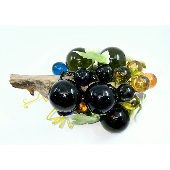 Lucite Grape Cluster Figurine With Multicolor grapes & Wooden Stem 8" - Picture 1 of 7